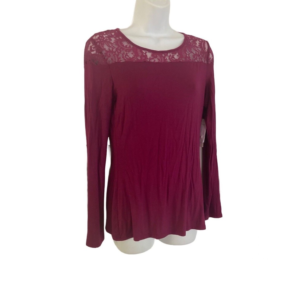 LAUNDRY BY SHELLI SEGAL Shirt Womens Size S Lace Trim Blouse Top Long Sleeve NWT